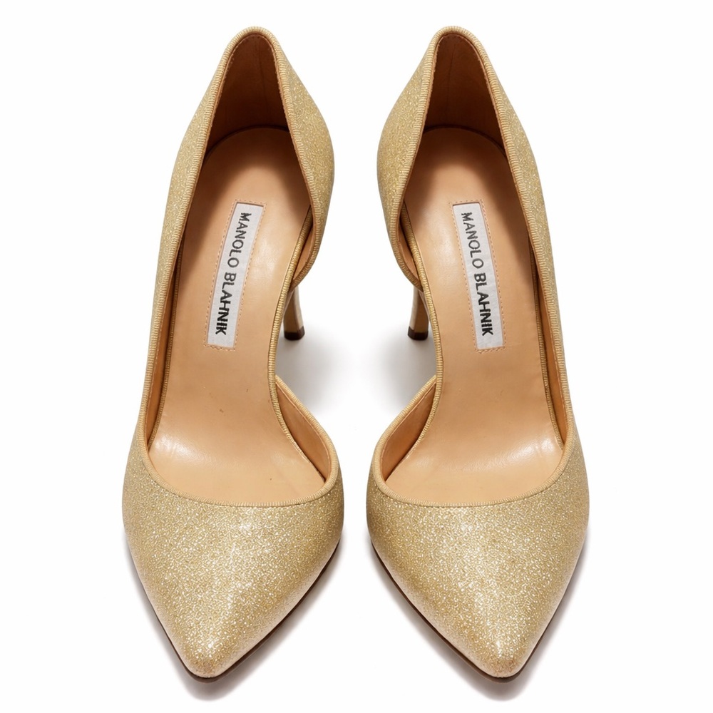 Manolo Blahnik Gold Glitter Pointed Toe Pumps | Classic Stiletto |size 8